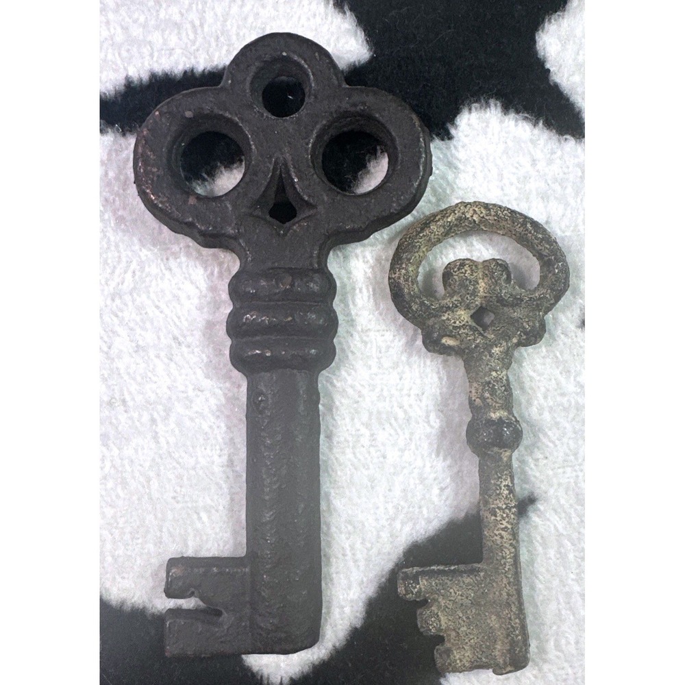Vintage Style Cast Iron Skeleton Keys Set of 2 Rustic Decorative Antique Finish